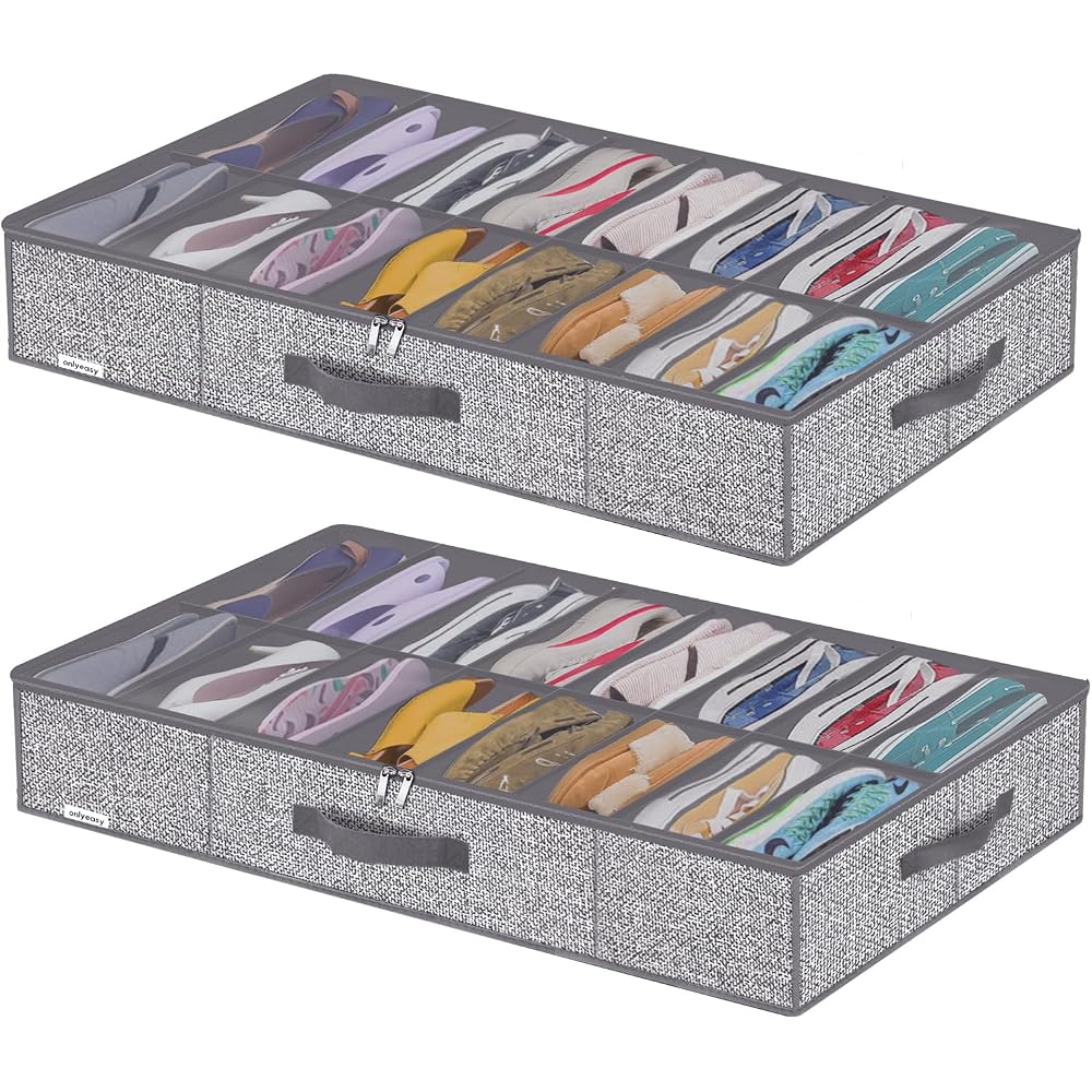 Onlyeasy sturdy under-bed shoe organizer, set of 2